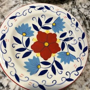 Pier 1 Portalegre Hand Painted 6Dinner 11” 6Salad 8” 2Soup 5.5” Floral Red Blue